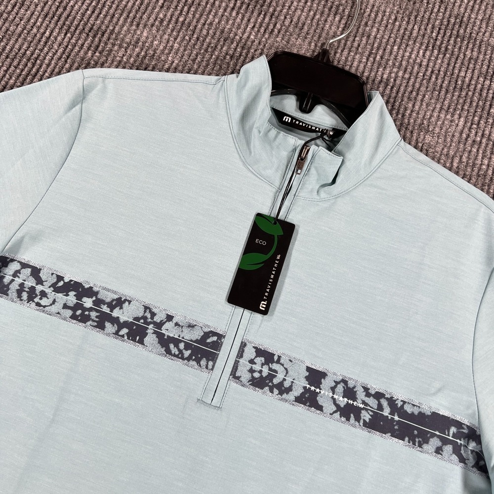 Travis Mathew Pullover Mens Small Green Long Sleeve 1/4 Zip Performance Golf New